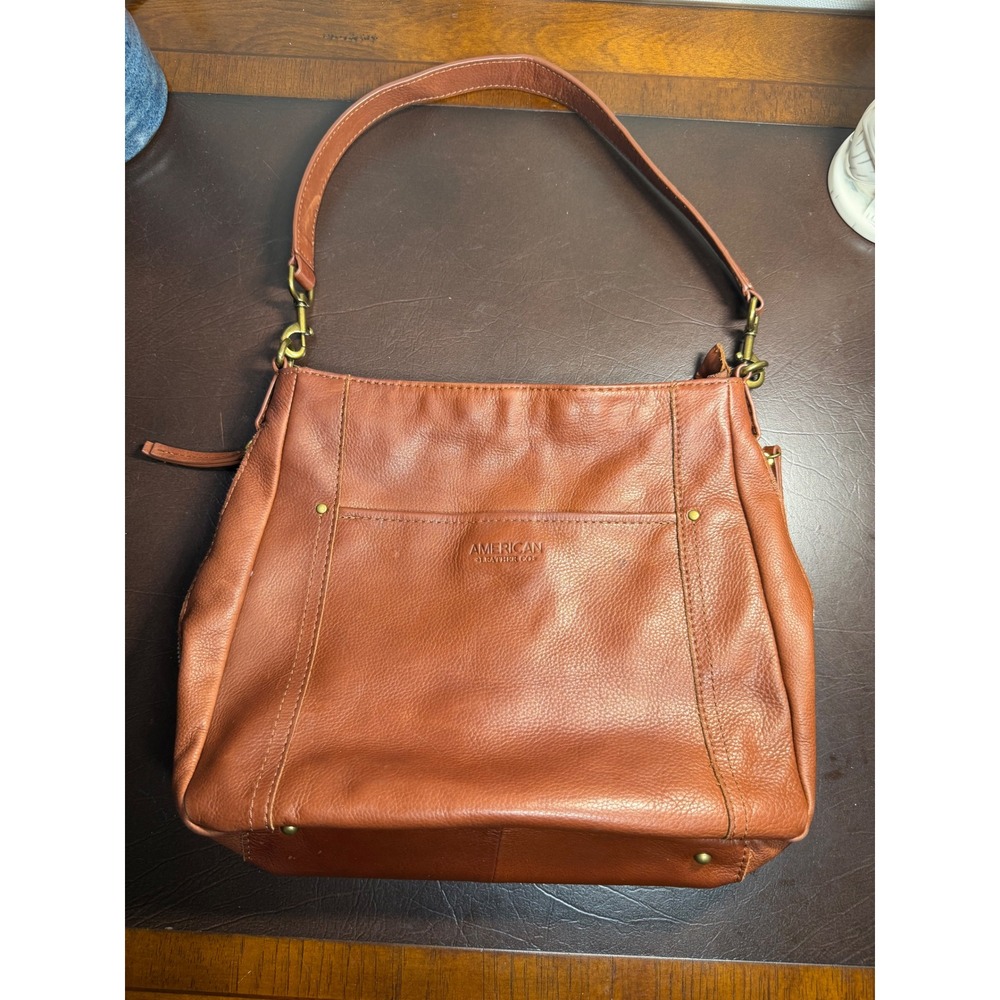 American Leather Co Brown Pebbled Leather Shoulder Bag Hobo Purse Cognac